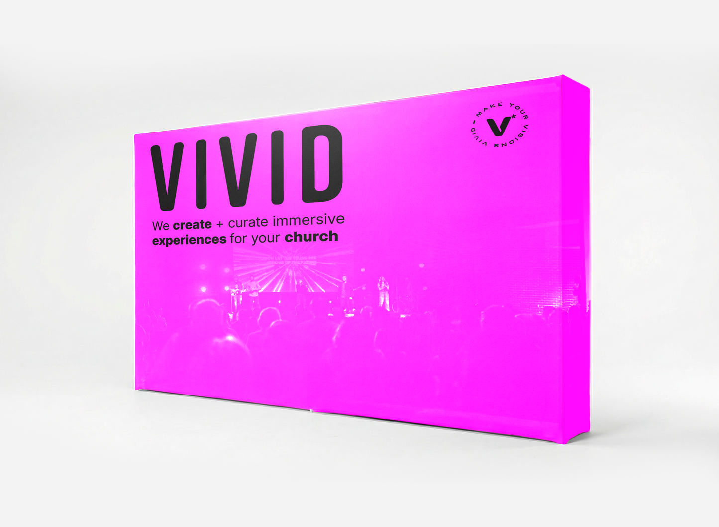 VIVID stretch fabric pop-up — detail view showing fabric print quality