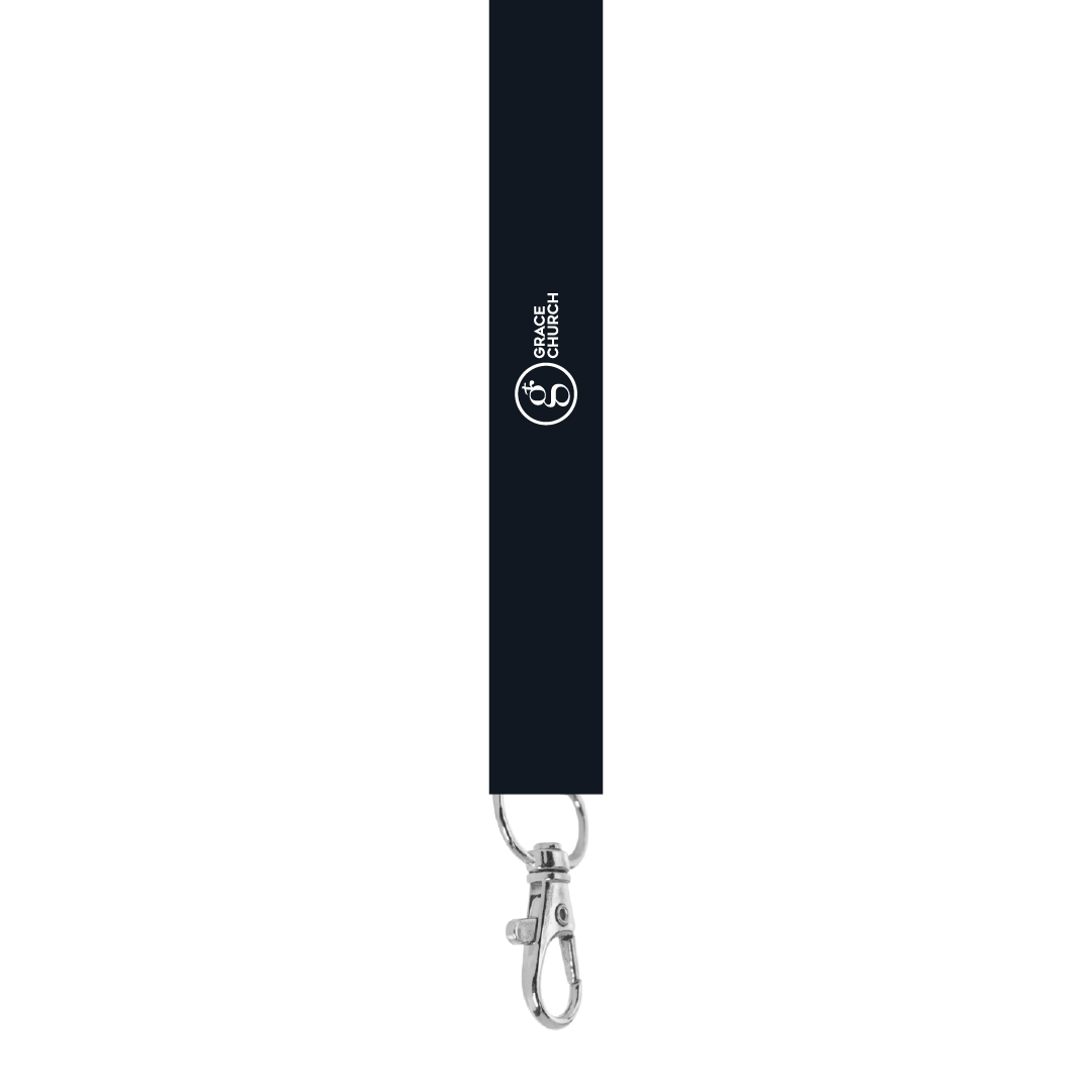 VIVID custom lanyard — lifestyle view showing lanyard worn at church event
