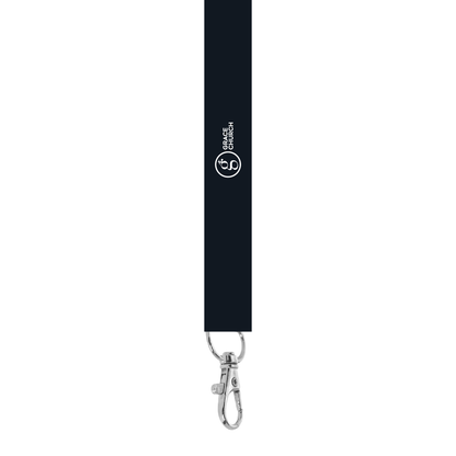 VIVID custom lanyard — lifestyle view showing lanyard worn at church event