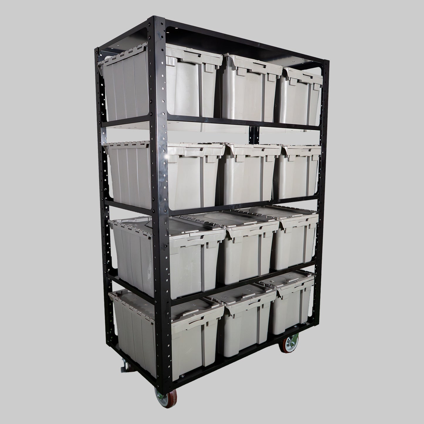 Portable 4-shelf storage cart for church ministry by VIVID — holds 12 totes at 1,000 lbs